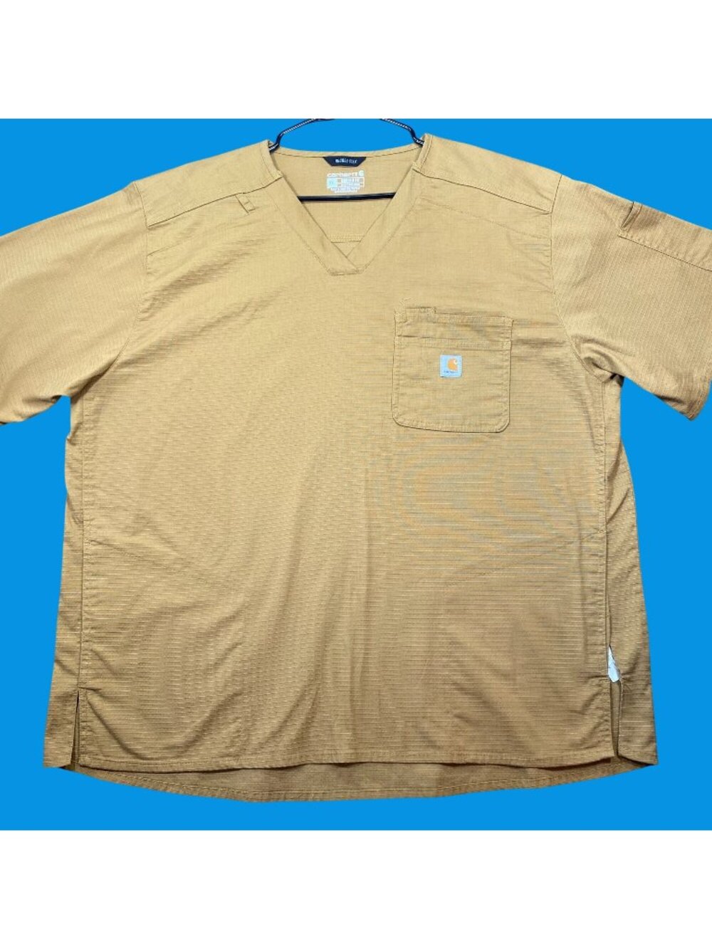 Carhartt Rugged Flex 2XL Modern Fit Ripstop Scrub Tan V-Neck Shirt Chest Pocket